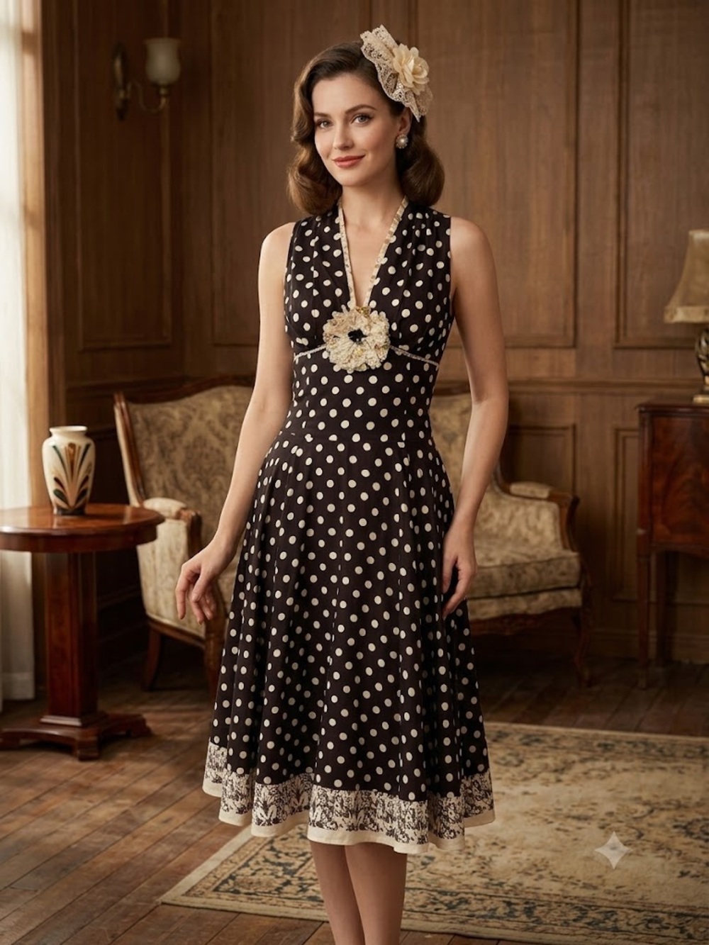 Tricot Chic Polka Dot Rockabilly Pinup 1950s Swing Dress - Size US 6 / IT 42